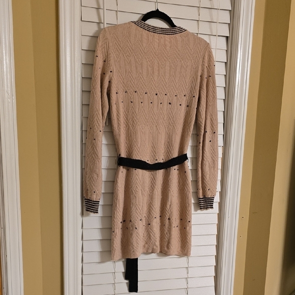 MANOUSH Cream and Black Cotton Long Cardigan with Textured Knit - Picture 7 of 14